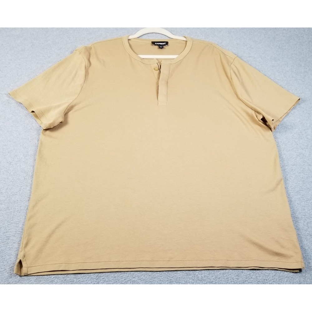 Express Henley Shirt Men's XL Extra Large Brown Short Sleeve Casual Cotton Tee